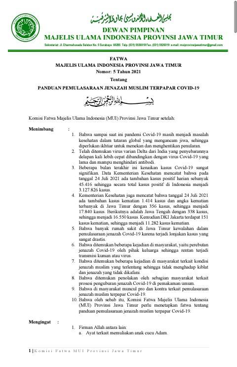 MUI Keluarkan Fatwa Tentang Pemulasaran Jenazah Muslim Terpapar Covid-19