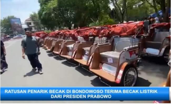 Penarik Becak Lansia Bondowoso Menerima Bantuan Becak Listrik dari Presiden RI Prabowo Subianto