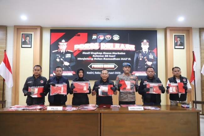 Jelang Ramadan, Polres Kediri Ungkap 22 Kasus Narkoba, 26 Tersangka Diamankan