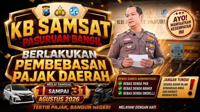KB Samsat Pasuruan Bangil Berlakukan Pembebasan Pajak 2026 Dalam Rangka Memperingati HUT RI Ke-81 Tahun